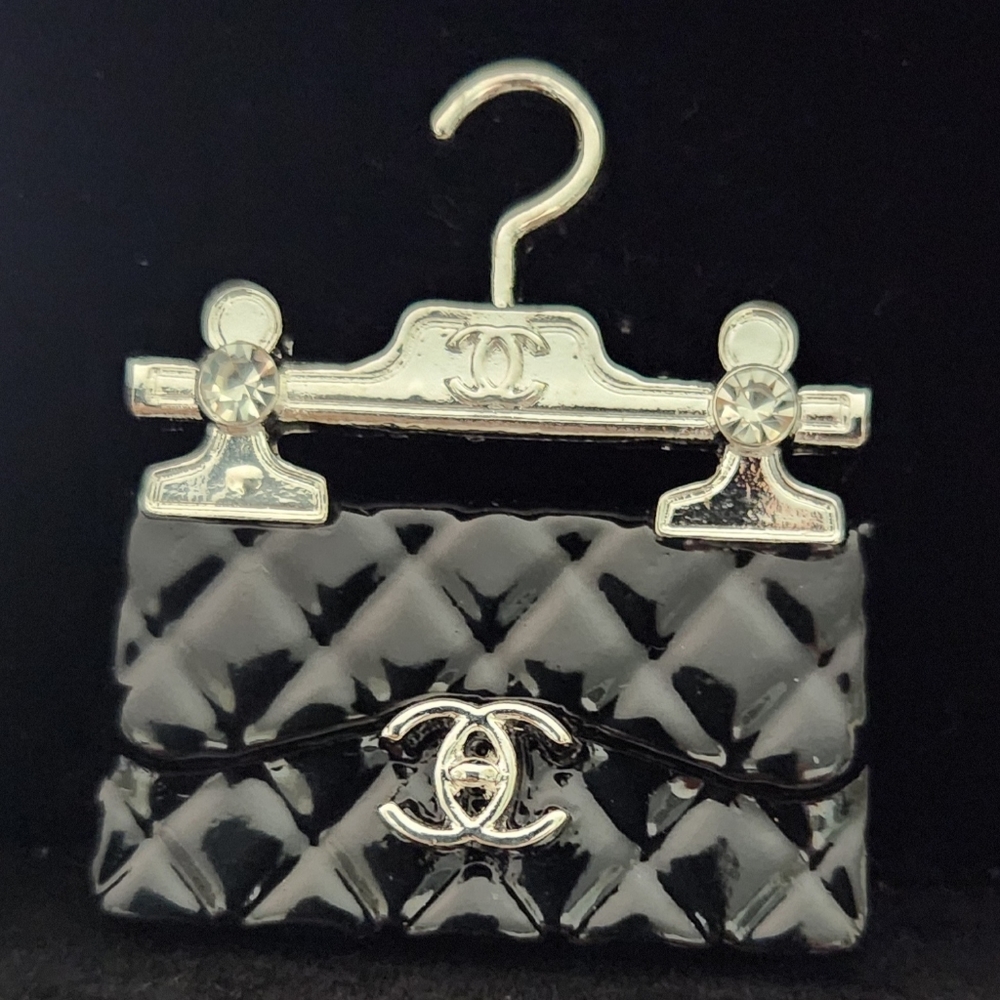 Inspired Fashion Silvertone Metal Black Resin Classic Flap Bag Brooch